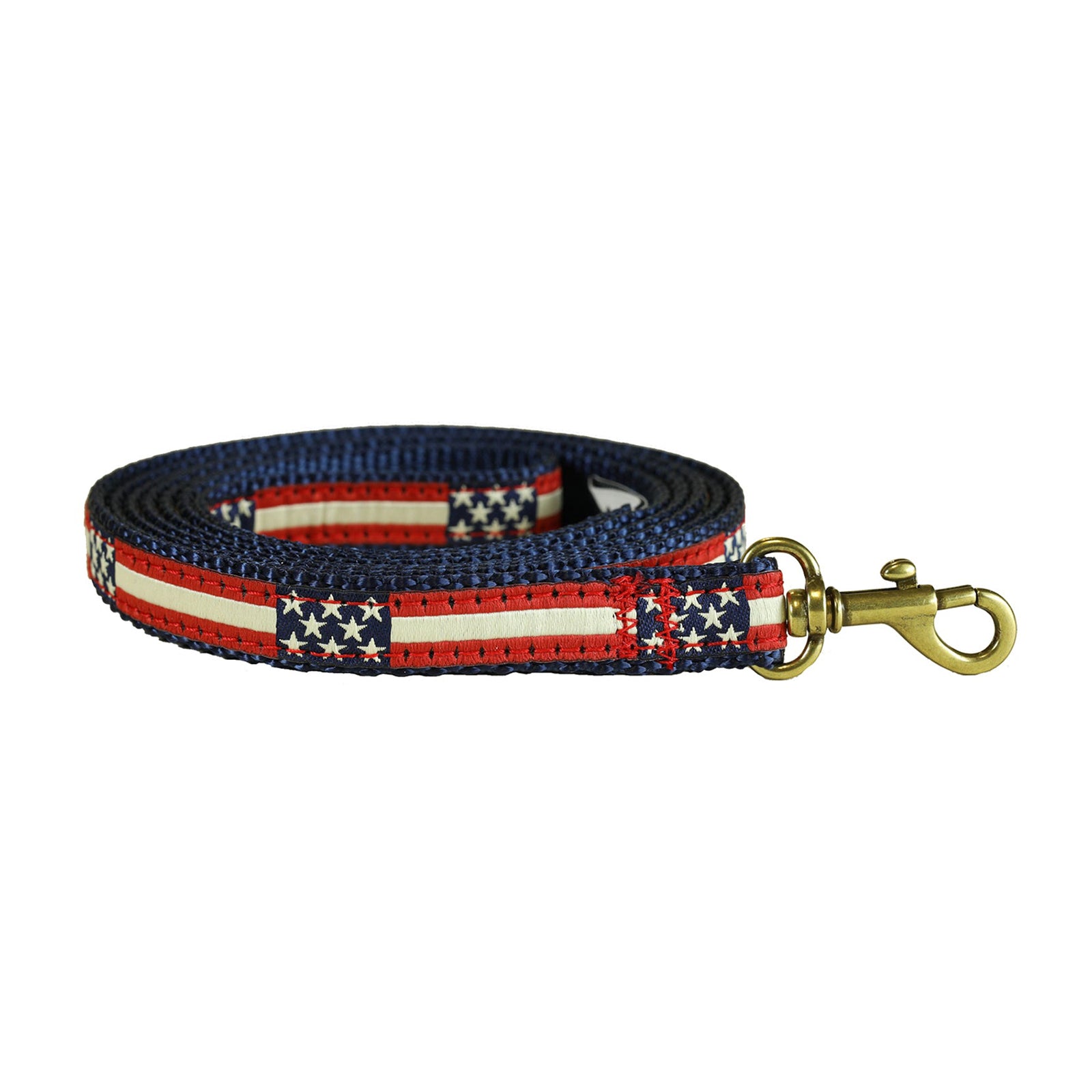 Retro Flag Ribbon Dog Leash; Red, White & Blue; Leash Width: 5/8 Inch