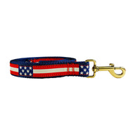Retro Flag Ribbon Dog Leash; Red, White & Blue; Leash Width: 1 Inch;