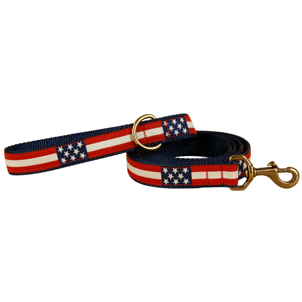 Retro Flag Ribbon Dog Leash; Red, White & Blue; Leash Width: 1 Inch;