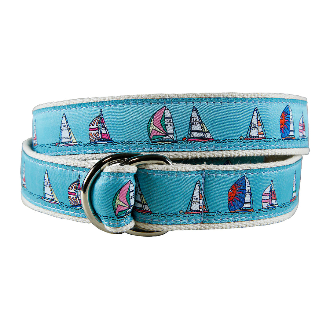 Rounding the Mark Ribbon D-Ring Belt in Light Blue