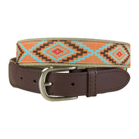 VTG 80s/90s Southwest Geometric Woven Leather Belt Heavy Brass Hardware 90 main image 2