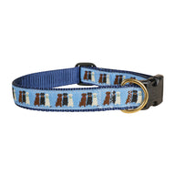 Three Labs Ribbon Dog Collar in Blue, Collar Width: 1 Inch