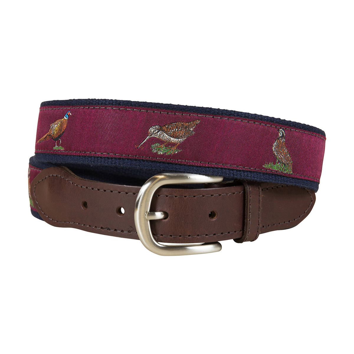 Woodland Birds Ribbon Club Belt in Burgundy