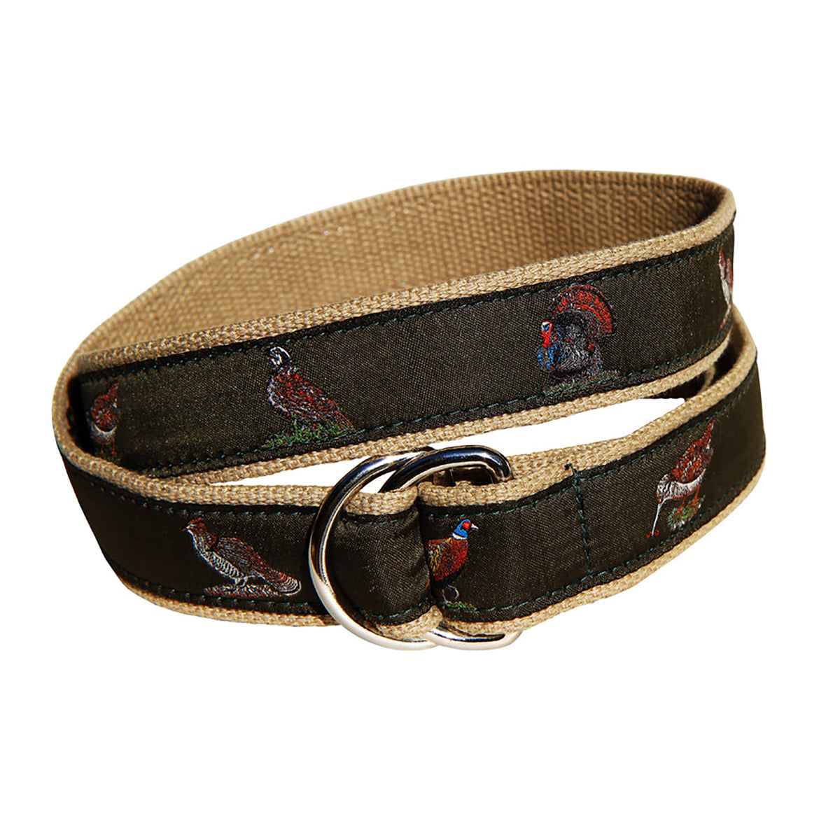 Woodland Birds Ribbon D-Ring Belt in Green