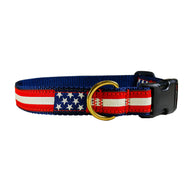 Retro Flag Ribbon Dog Collar; Red, White & Blue; Collar Width: 1 Inch