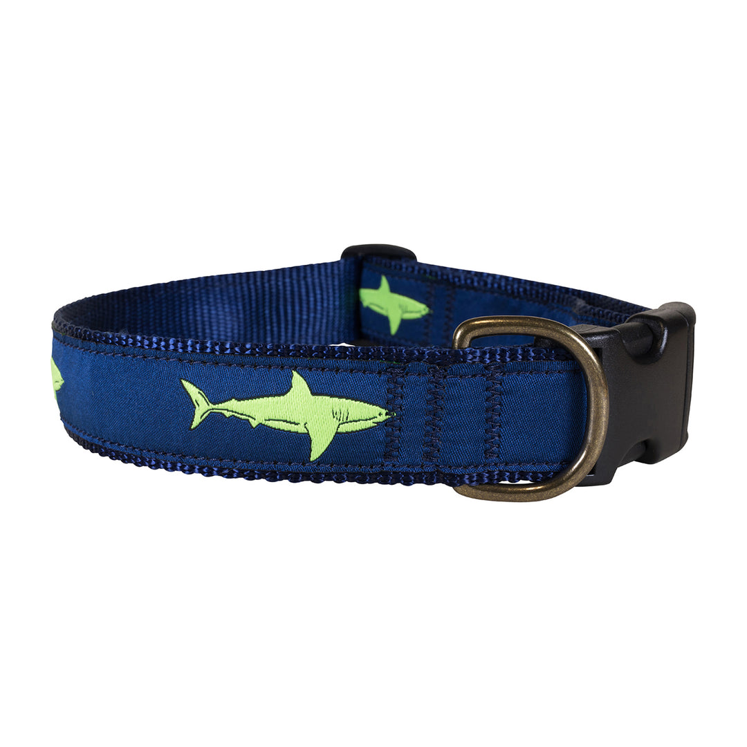 Shark Ribbon Dog Collar in Lime / Navy; Collar Width: 1.25 Inch