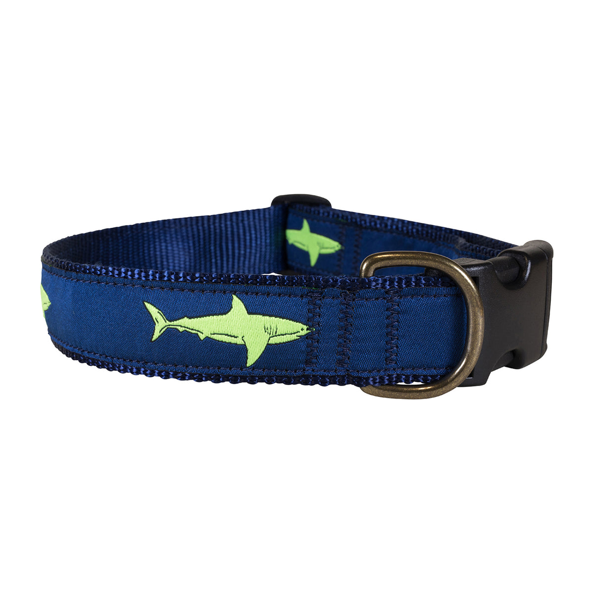 Shark Ribbon Dog Collar in Lime / Navy; Collar Width: 1.25 Inch