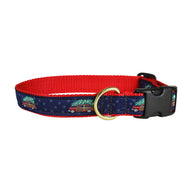 Woodie and Tree Ribbon Dog Collar; Navy; Collar Width: 1 Inch